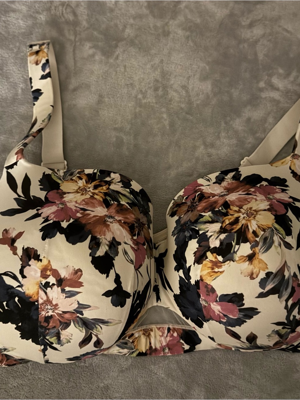 Cacique Floral Underwire Bra in Cream with Pink, Brown & Black Accents